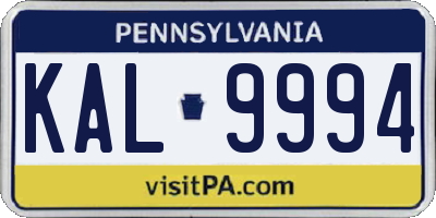 PA license plate KAL9994