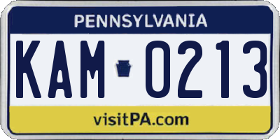 PA license plate KAM0213