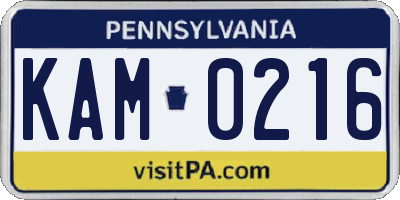 PA license plate KAM0216