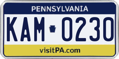 PA license plate KAM0230