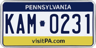 PA license plate KAM0231