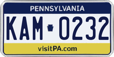 PA license plate KAM0232