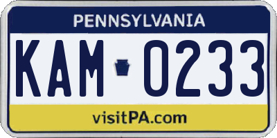 PA license plate KAM0233