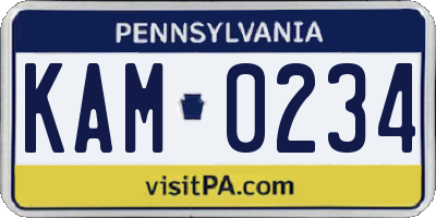 PA license plate KAM0234
