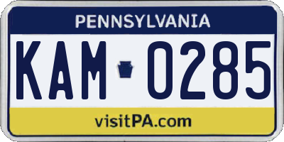 PA license plate KAM0285