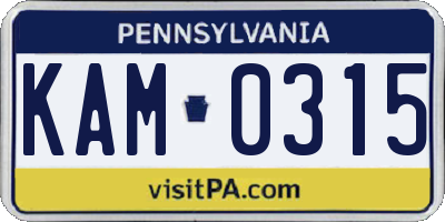 PA license plate KAM0315