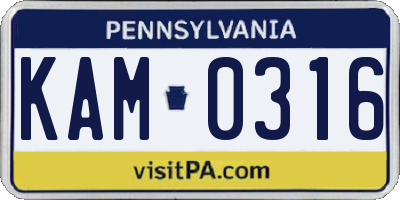 PA license plate KAM0316