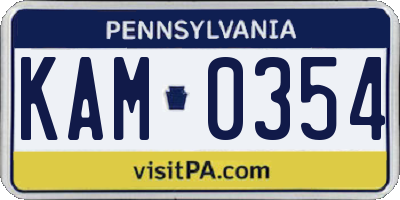 PA license plate KAM0354