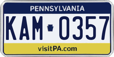 PA license plate KAM0357