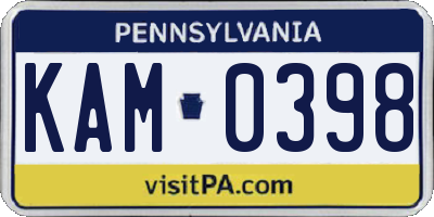 PA license plate KAM0398