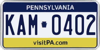 PA license plate KAM0402