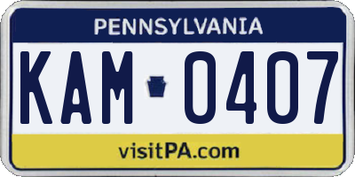 PA license plate KAM0407