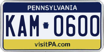 PA license plate KAM0600