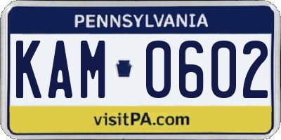 PA license plate KAM0602