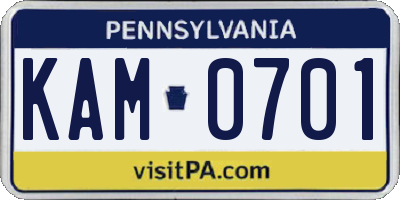 PA license plate KAM0701