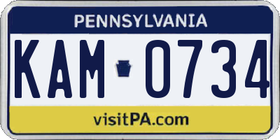 PA license plate KAM0734