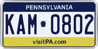 PA license plate KAM0802