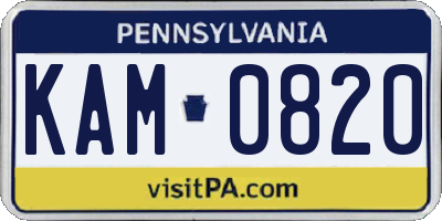 PA license plate KAM0820