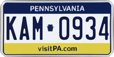 PA license plate KAM0934