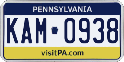 PA license plate KAM0938
