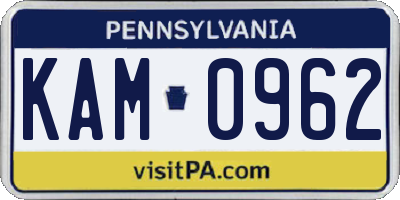PA license plate KAM0962