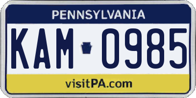PA license plate KAM0985