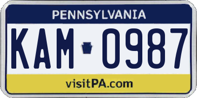 PA license plate KAM0987