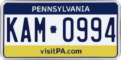 PA license plate KAM0994