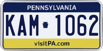 PA license plate KAM1062