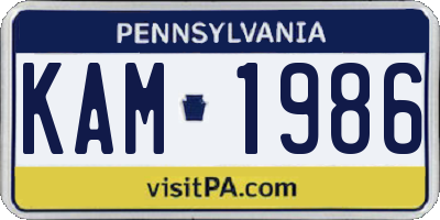 PA license plate KAM1986
