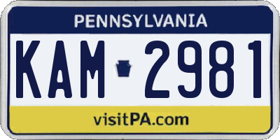 PA license plate KAM2981