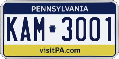 PA license plate KAM3001