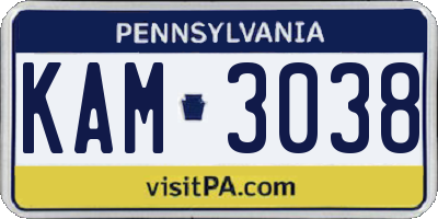 PA license plate KAM3038