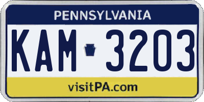 PA license plate KAM3203