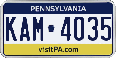 PA license plate KAM4035