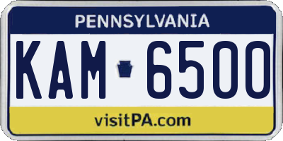 PA license plate KAM6500
