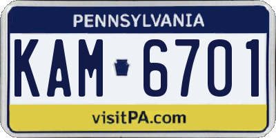PA license plate KAM6701