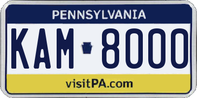 PA license plate KAM8000