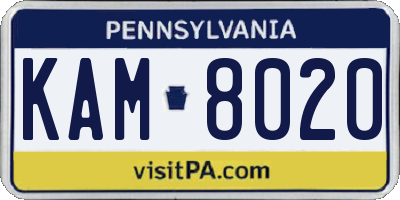 PA license plate KAM8020