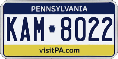 PA license plate KAM8022