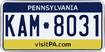 PA license plate KAM8031
