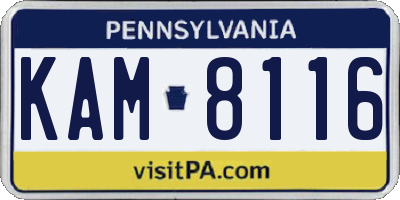 PA license plate KAM8116