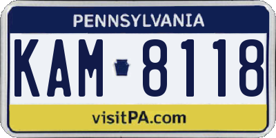 PA license plate KAM8118
