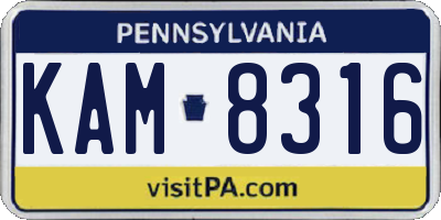 PA license plate KAM8316