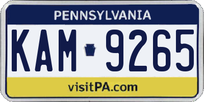 PA license plate KAM9265