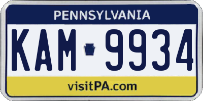 PA license plate KAM9934