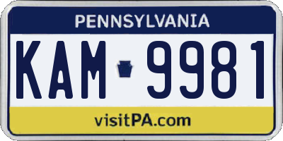 PA license plate KAM9981
