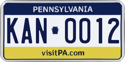 PA license plate KAN0012