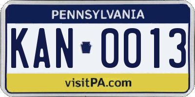 PA license plate KAN0013