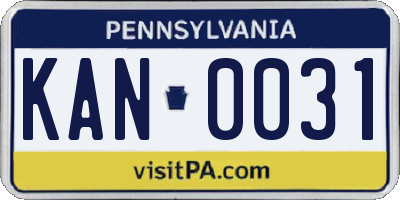 PA license plate KAN0031